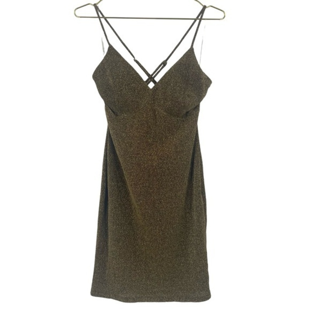 Trac Black and Gold Glitter Mini Dress large